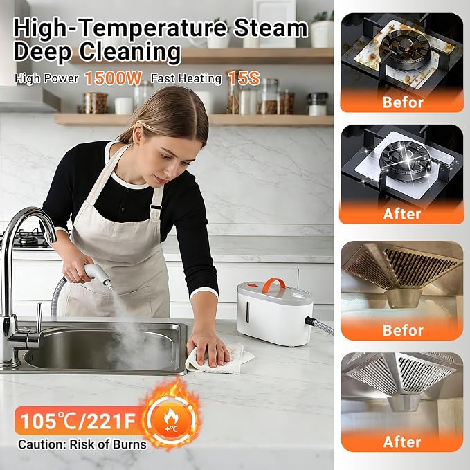 Steam Cleaner, Portable Handheld Pressurized Steam Cleaner | With 9 Accessories,15s Fast Heat-Up, Steam Cleaner For Home, Tile, Grout, Bathroom, Kitchen, Car Interior, Car