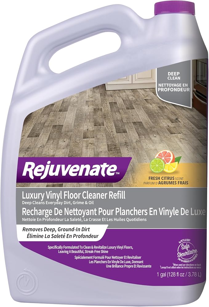 Rejuvenate Luxury Vinyl Floor Cleaner Refill, 1 Gallon, Gently Cleans and Revitalizes Luxury Vinyl Floors | No-Streak Formula Deep Cleans Dirt, Grime & Oil, Refills 32oz Rejuvenate Vinyl Floor Cleaner, Safe For Pets & Kids