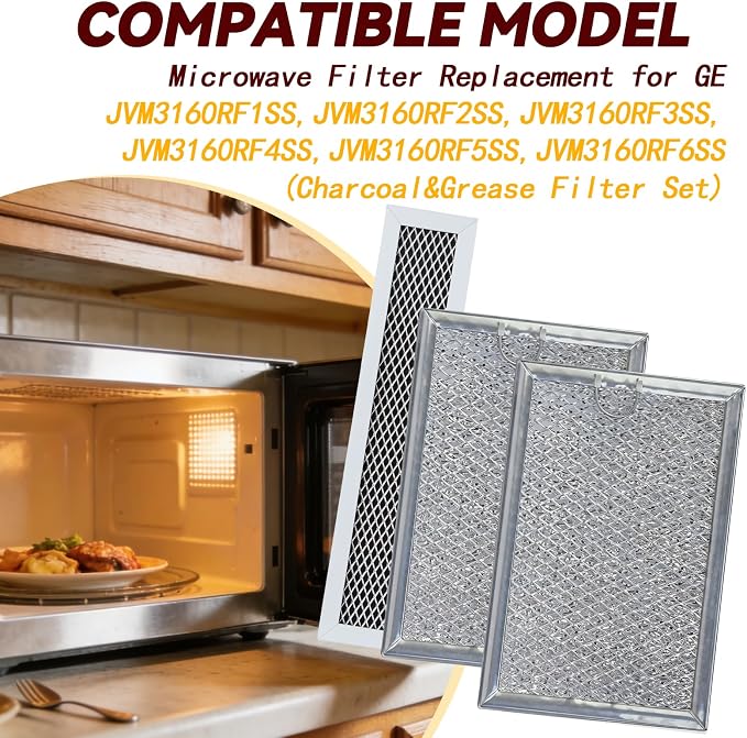 Microwave Filter Compatible with GE JVM3160RF1SS,JVM3160RF2SS, JVM3160RF3SS,JVM3160RF4SS, JVM3160RF5SS,JVM3160RF6SS(Charcoal&Grease Filter Set)-OEM Quality