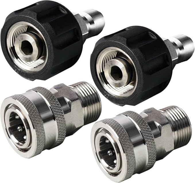 LIULO TOOL Pressure Washer Quick Connect Kit, Stainless Steel Quick Disconnect Kit, M22 14 mm Metric Male Thread Quick Connector, M22 Swivel to 3/8" Quick Connect (4 Pack)