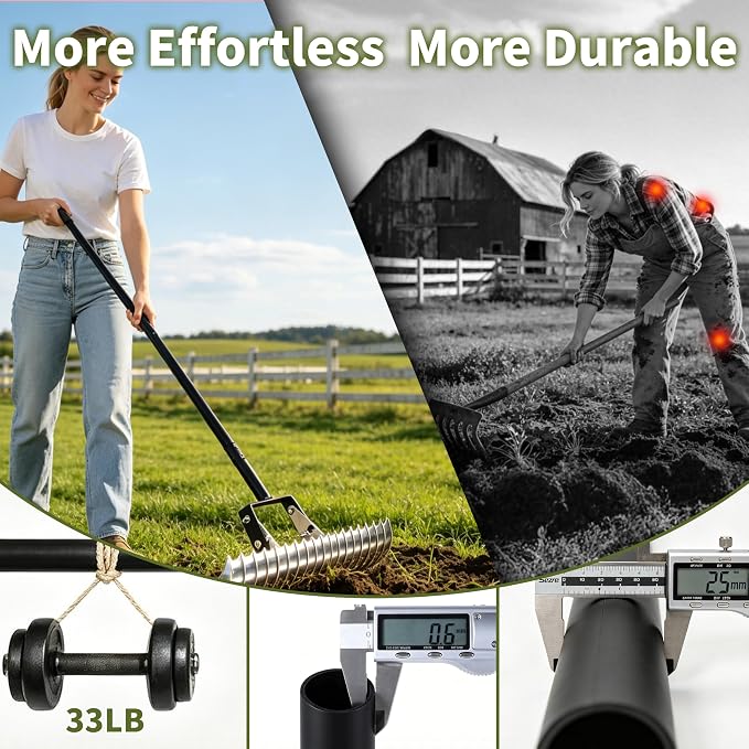 Dethatcher Rake 15-Inch Lawn Thatching Rake,19-Tine Heavy-Duty Steel Dethatching Rake with Adjustable Head&Long Handle,Durable Thatch Rake for Removing Dead Grass,Moss&Lawn Debris