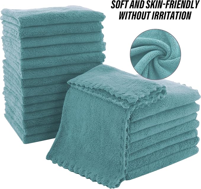 MOONQUEEN Ultra Soft Premium Washcloths Set - 12 x 12 inches - 72 Pack - Quick Drying - Highly Absorbent Coral Velvet Bathroom Wash Clothes (Teal)