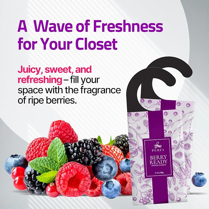 12 Packs Large Closet Deodorizer for Women - Berry Odor Absorber by Perfa | Hanging Scented Luxury Fragrance - Weeks of Continuous Freshness - Keeps Stored Fabrics Smelling New - Good for 120 Days