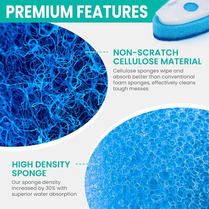 Dishwand Refills with Handle, Dish Wand Refill Replacement Sponge Head 6Pcs | Non-scratch Heavy Duty Sponge Heads Set,Soap Dispenser Scrubbers,Dishwashing Scrub Dispensing Brush Pads,Dishwasher Cleaning