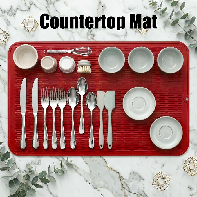 MicoYang Silicone Dish Drying Mat for Multiple Usage,Easy clean,Eco-friendly,Heat-resistant Silicone Mat for Kitchen Counter or Sink,Refrigerator or Drawer Liner Red 5XL 36inches x 18inches
