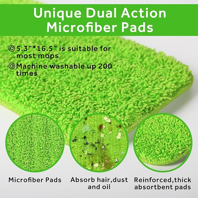 16.5" Microfiber Mop Pads Refills, 3 Pack Reusable Replacement Heads | reusable wet mop refills, machine washable for 14-16 inch spray mops, hardwood floors, dust cleaning & scrubbing