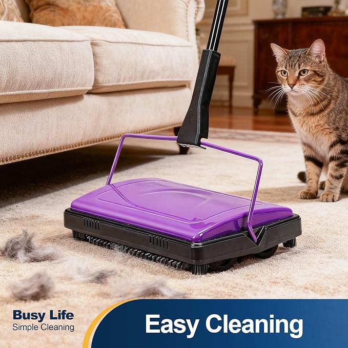 Yocada Carpet Sweeper Cleaner Manual Household Sweeper Lightweight | Hand Push Non-Electric for Home Office Low&Undercoat Carpets Rugs Pet Hair Dust Scraps Paper Rubbish Cleaning with a Brush