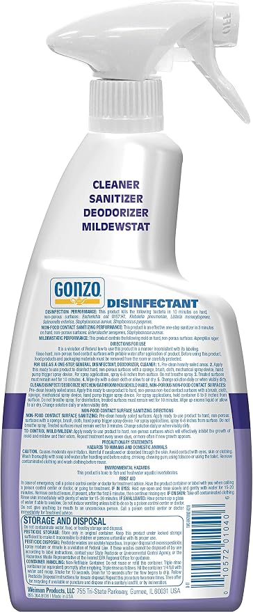 Gonzo Disinfectant Spray & All Purpose Cleaner - 24 Ounce (2 Pack) Lavender - Odor Eliminator, Disinfectant, Flood Fire Water Damage Restoration
