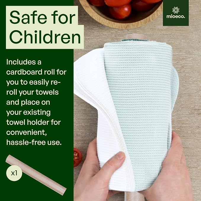 mioeco 24 Pack Multicolored Reusable Paper Towels - Nature Friendly - Organic Cotton Alternative - Thick, Strong, Paperless Kitchen Dish Cloths - Reusable Napkins - Dish Towels - Cloth Napkin