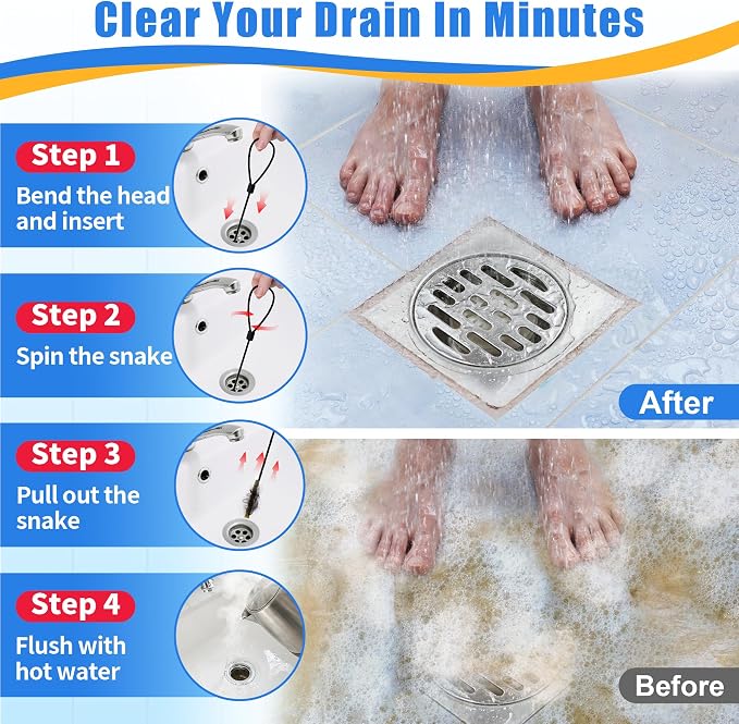 30 Inches Drain Snake Hair Drain Clog Remover, Upgraded Anti-break Metal Sink Snake with Nylon Layer, Plumbing Snake Drain Cleaner Tool for Shower Drain, Bathroom Clogs, Kitchen Sink (5 Pack)