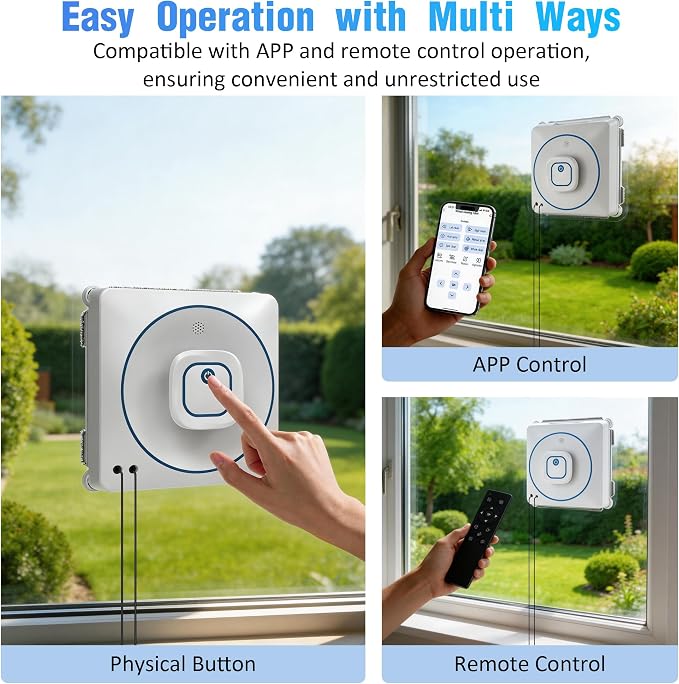 Window Cleaner Robot with 4 Cleaning Modes, 8000Pa Suction Remote Control | Dual Direction Auto-Spray Window Cleaner, Intelligent Path, Edge Detection,15-Stage Anti-Fall System for Windows