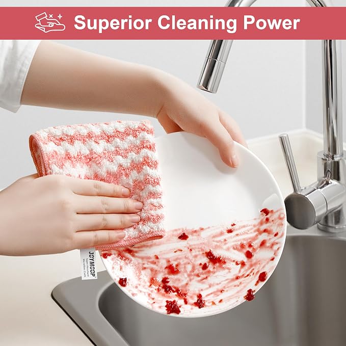 JOYMOOP Microfiber Cleaning Cloth, Mixed Color Towels with Edging, Large Size 6 Pack (11.8" x 15.7"), Absorbent Streak Free Lint Free Rags for Cleaning, Reusable and Washable Towels