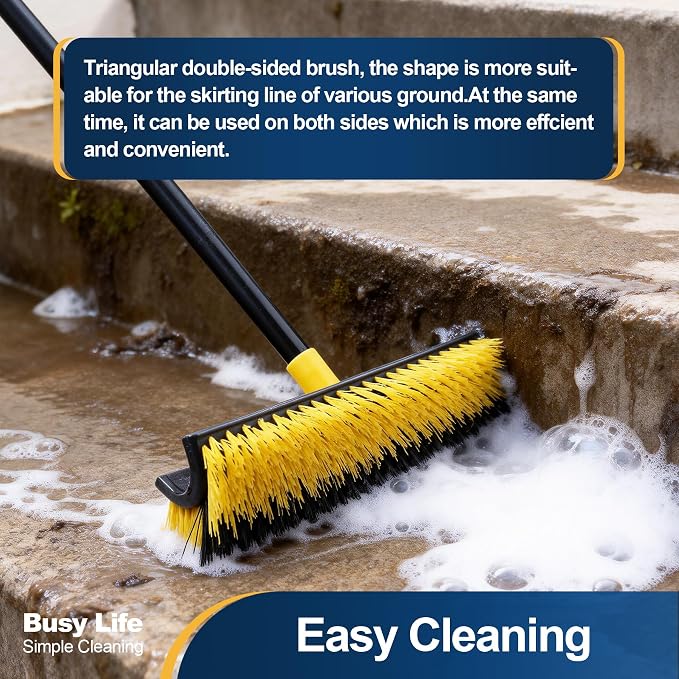 Yocada Double-Sided Floor Scrub Brush Triangle Brush Heavy Duty 65.5" | Corner Crevice Cleaning Stiff Bristle for Cleaning Patio Bathroom Garage Kitchen Wall Deck Tub Tile