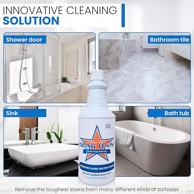 Bring It On Grout Cleaner, Hard Water Stain Remover, Remove Spots on Shower Door, Clean Tile, Fiberglass, Windows, Grout Lines Cleaner 16 Ounce | Hard Water Stain Removal for Glass Shower Doors, Windows, Mirrors, and Bathroom Tile Grout Cleaner