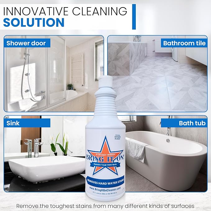 Bring It On Cleaner Hard Water Stain Remover - Shower Door, Windows, Fiberglass, Tubs, Chrome Tile & Grout Cleaner 4 Ounce (3 Pack)