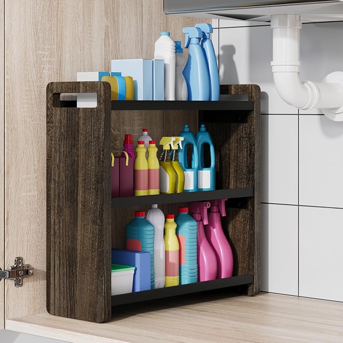 Bathroom Counter Organizer,Bathroom Counter Shelf,Bathroom Organizers,Under Sink Organizer,Cologne Organizer for Men,Colognes Stand,Cologne Cabinet,Vanity Shelf(Brown 3 Tier)