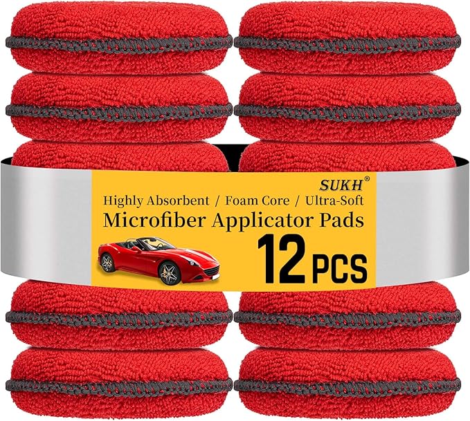 Sukh 12 Pack Microfiber Applicator Pads - Foam Car Wax Applicator Pad for Detailing | 4.72 Inch Foam Pads for Car Wax, Polish and Ceramic Coating, Soft Scratch-Free Applicators for Auto Detailing