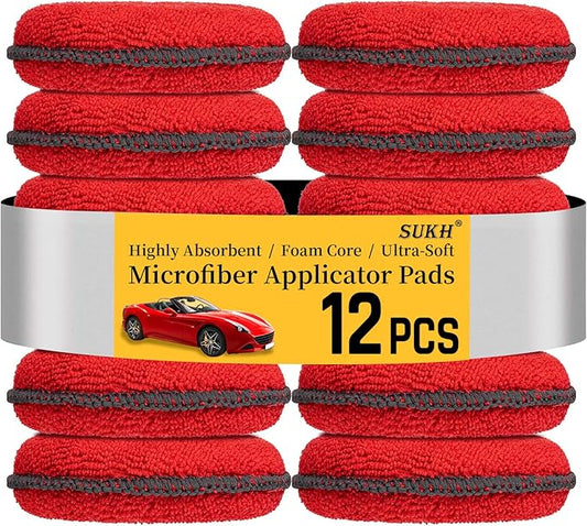 Sukh 12 Pack Microfiber Applicator Pads - Foam Car Wax Applicator Pad for Detailing | 4.72 Inch Foam Pads for Car Wax, Polish and Ceramic Coating, Soft Scratch-Free Applicators for Auto Detailing