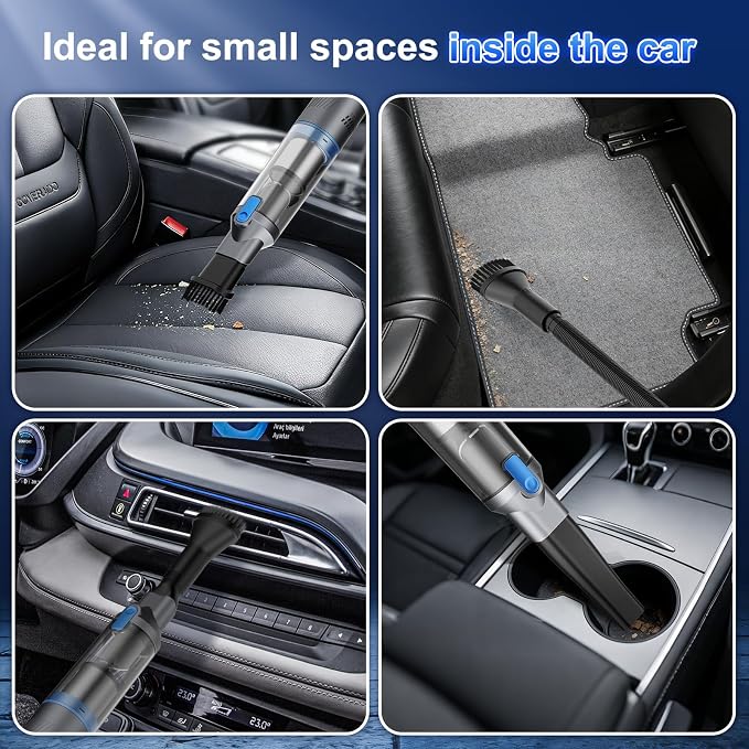 Handheld Vacuum Cleaner Car Vacuum with Multiple Accessories VA004 | Powerful Suction, Multi-Nozzles, Lightweight, HEPA, One-Touch Dust Cup, hand vacuum cordless for Car Home Office Pet