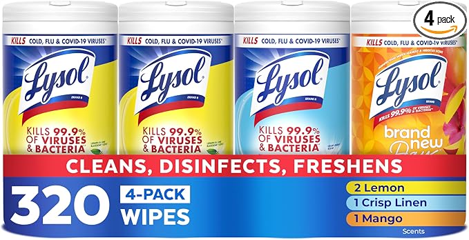 LYSOL Disinfecting Wipes, Cleaner, Lemon + Mango + Linen, 80 ct. (4 Pack)