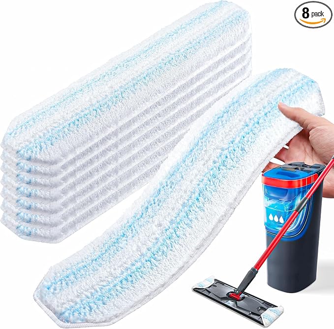 AIR U+ 8 Pack Mop Pad Refills for O-Cedar H2prO Flat Mop System, Machine Washable Microfiber Pads, Reusable Covers for Hardwood Tile Laminate Vinyl