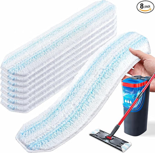 AIR U+ 8 Pack Mop Pad Refills for O-Cedar H2prO Flat Mop System, Machine Washable Microfiber Pads, Reusable Covers for Hardwood Tile Laminate Vinyl