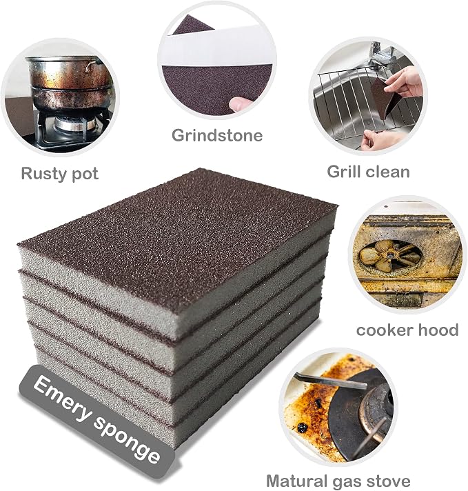 Krisler Carborundum Sponge Nano Emery Sponges Caspian Stone Pot Clean Brush Rust Eraser Grit Scouring Pads Pot Cleaning Pads with Carborundum Washing Kitchen Cleaner Tool 8pc