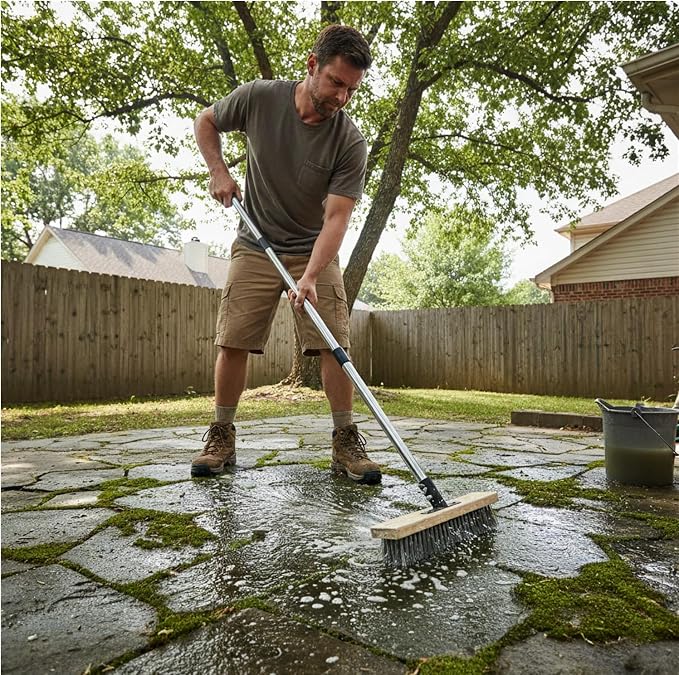 Wire Broom, Stainless Steel Scrub Brush with 59in Handle | Heavy duty wire brush removes weeds and moss from patios, decks, concrete, gardens, and garages. (59in)