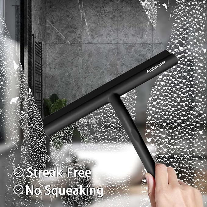 Shower Squeegee for Glass Doors, 8 Inch Shower Door Squeegee, Adhesive Hook | Silicone Streak Free, Anti-Rust, All Purpose Squeegee for Shower Glass, Tile Walls, Window, Car, Water & Soap Cleaning Tool