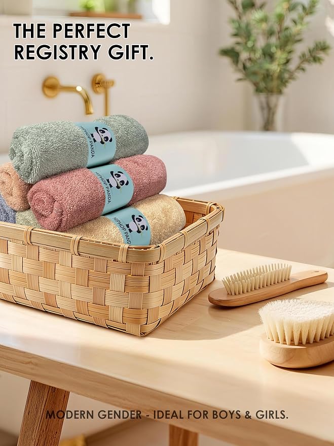HIPHOP PANDA Baby Washcloths, Rayon Made from Bamboo - 2 Layer Ultra Soft Absorbent Newborn Bath Face Towel - Reusable Baby Wipes for Delicate Skin - Pastel Macaron, 6 Pack