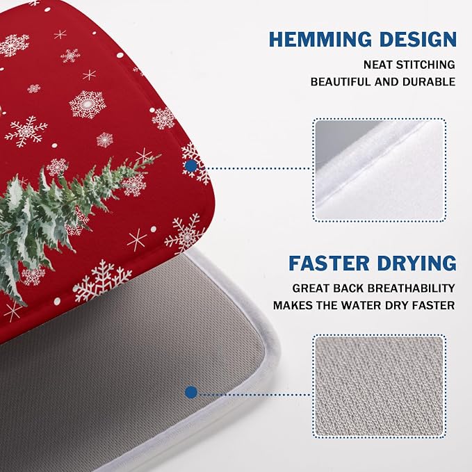 Christmas Dish Drying Mat for Kitchen Counter, Merry Christmas Dish Drying Mat 18 x 24 Inch Xmas Gnomes Absorbent Reversible Microfiber Dish Drying Pad Kitchen Drying Mat for Coffee Bar
