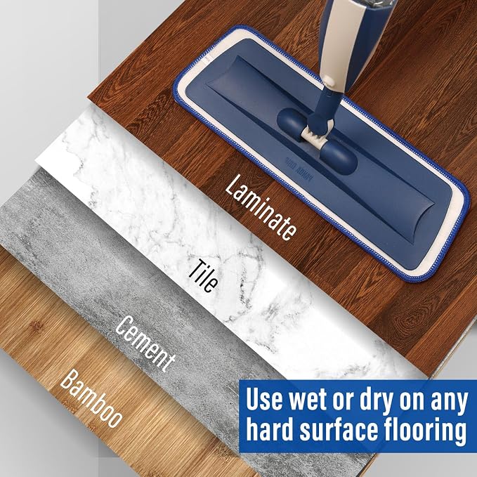 Wet Spray Mop for Floor Cleaning with 14 oz Bottle & 3 Microfiber Pads | Refillable bottle, washable pads, dry/wet use for home or commercial cleaning on hardwood, laminate, wood & ceramic floors
