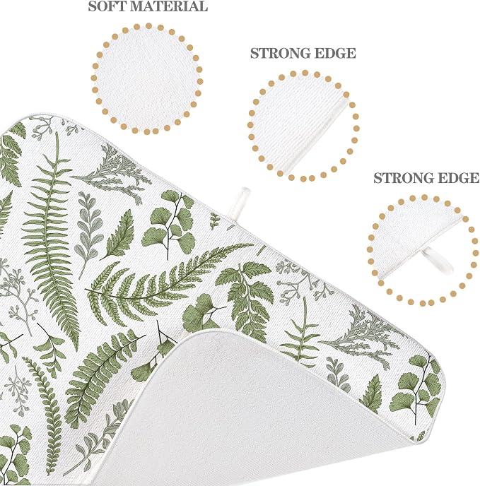 Sage Green Herb Leaves Dish Drying Mat 18 x 24 Inch Vintage Sage Green Leaf Plant Drying Mat for Kitchen Counter Absorbent Spring Summer Botanical Dishes Dry Pad for Drainer Rack Kitchen Fast Dry