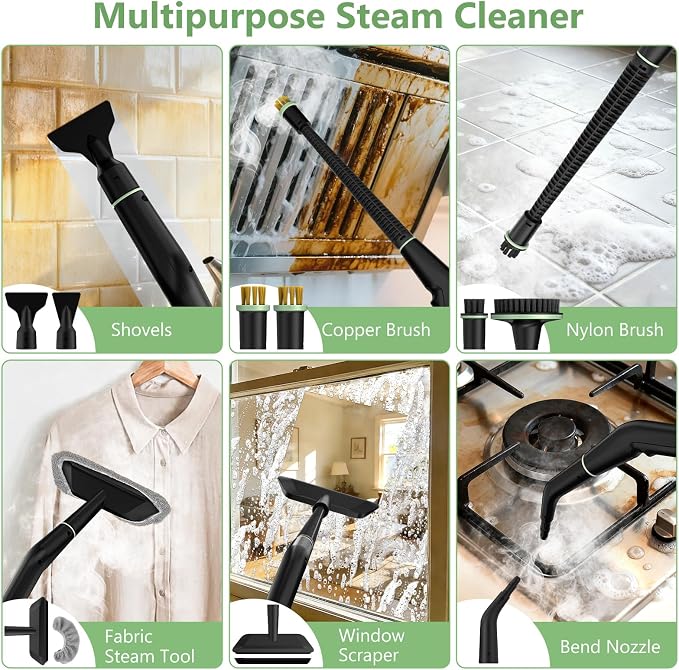 Steam Cleaner, Portable Steamer for Cleaning with 16pcs Accessories, 6-Level Adjustable and 15s Heat-Up, Handheld Steam Cleaner for Home, Tile, Dirt, Grout, Grease, Car Detailing