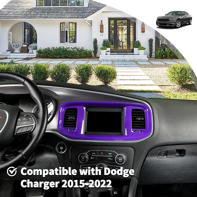 JWWY Charger Center Consoles Dash Board Trim Dashboard DVD Navigation Screen Frame Instrument Cover Trim for 2015-2024+Dodge Charger Interior Accessories Purple
