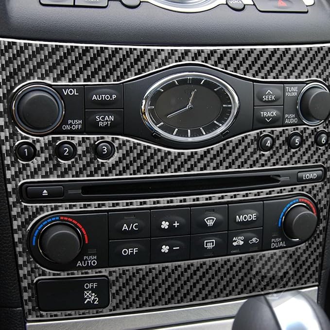 Real Carbon Fiber Trim for Infiniti Accessories | for G35 G37 X S 2007-2010 Sedan Coupe Convertible Dash CD AC Control Panel Interior Thick Overlay Decal