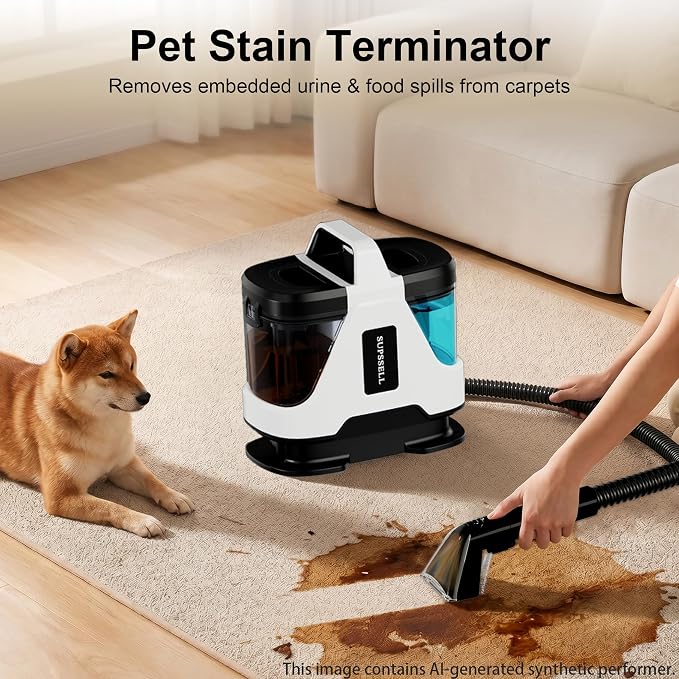 Carpet & Upholstery Cleaner Machine: Portable 16Kpa Suction, Self-Cleaning Pet Stain Remover: Spot Cleaner for Car Rug Sofa Stairs, Dual Tank, Spray Scrub System, Deep Cleaning for Rugs