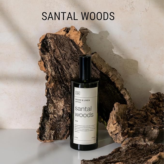 Craft & Kin Premium Santal Woods Room Spray – Long-Lasting Air Freshener for Home – Natural Essential Oil Linen & Pillow Spray – Odor Eliminator Aroma Mist for Bedroom & Washroom – 6.76 oz