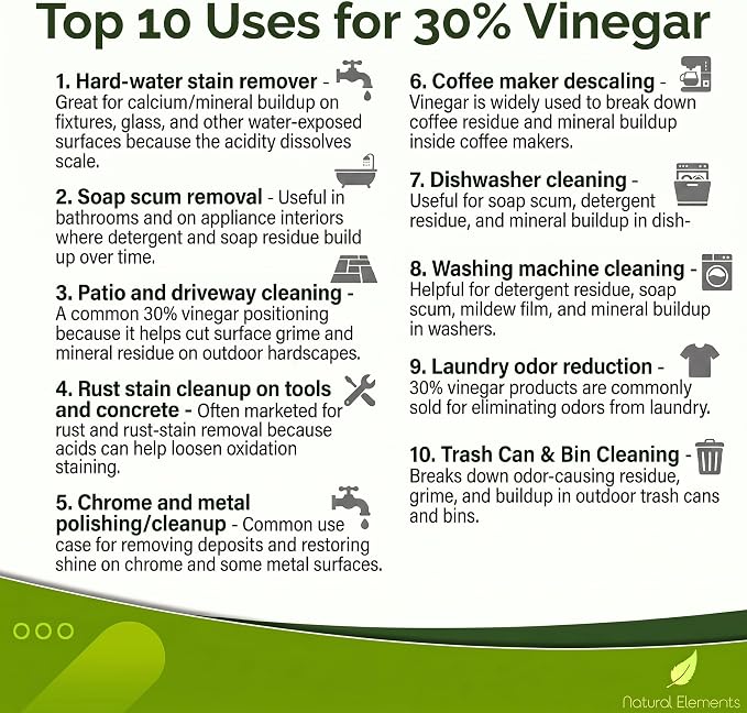 Natural Elements 30% Vinegar | Home & Garden | 6X Cleaning Power | Multiple Uses | 1 Gallon