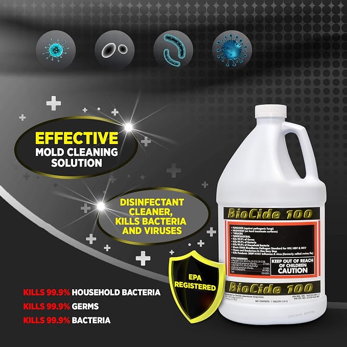 Bio Cide Laboratories BioCide 100 - Multi-Purpose Cleaner and Disinfectant Spray - Professional Grade Bacteria, Virus Mildew, and Fungi Remover - 1-Gallon - Bottle