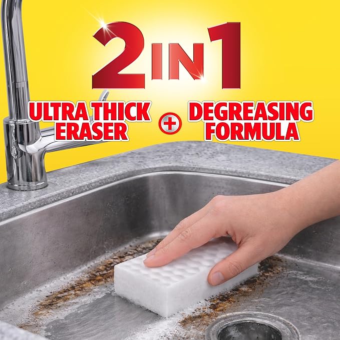 Easy‑Off Heavy Duty 2‑in‑1 Ultra Thick Eraser & Degreasing Formula, 3 Multi‑Use Cleaning Pads — Cuts Through Tough Grease & Grime in Seconds