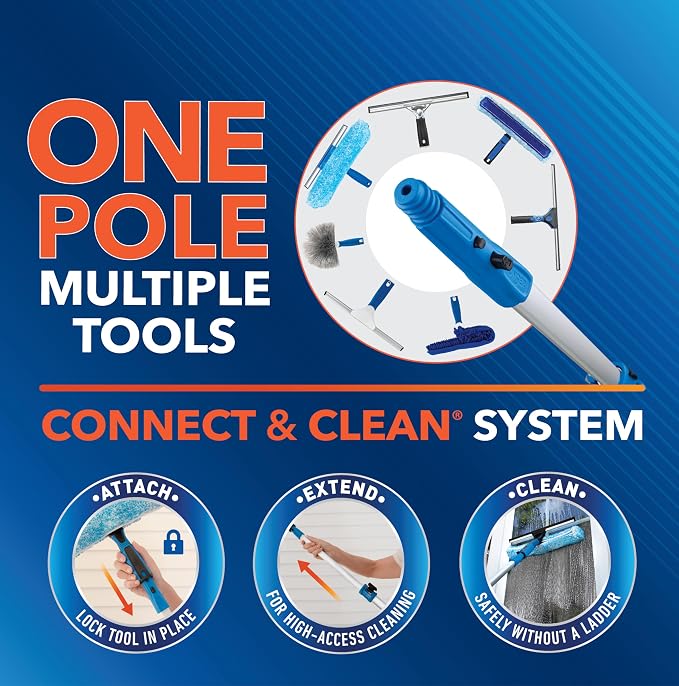 Unger Professional Connect and Clean 6’-12’ Aluminum Telescopic Extension Pole with Locking Cone and Quick-Flip Clamp, Compatible with Cleaning Tool Attachments, Indoor and Outdoor Use