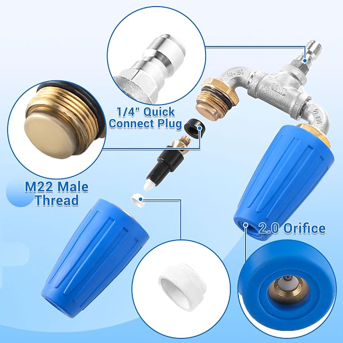 Dual Turbo Nozzle Pressure Washer, 1/4" Quick Connector, 4000 PSI | Twin 360° rotating spray for hard surfaces; 2.0 orifice, 4-6 GPM, 140°F/60°C