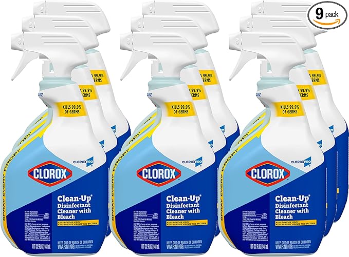 CloroxPro Clorox Clean-Up Disinfectant Cleaner with Bleach Spray, 32 Ounces Each (Pack of 9) (35417)