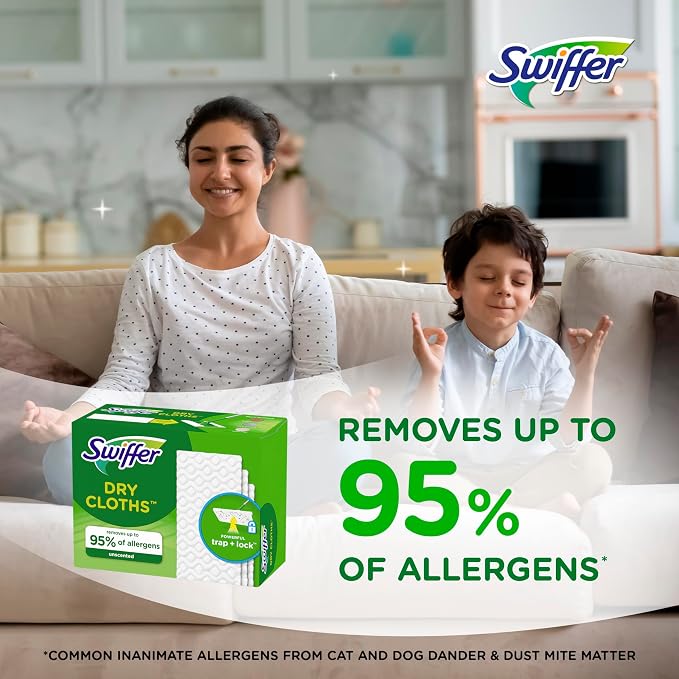Swiffer Sweep + Mop,Dry Pads Refill,Floor Cleaner for Dirt,Dust,Hair,Cleaning Cloths for Mopping Home,Bathroom,Kitchen,Dust Mop,Floor Duster,Unscented,52ct,(Pack of 3)