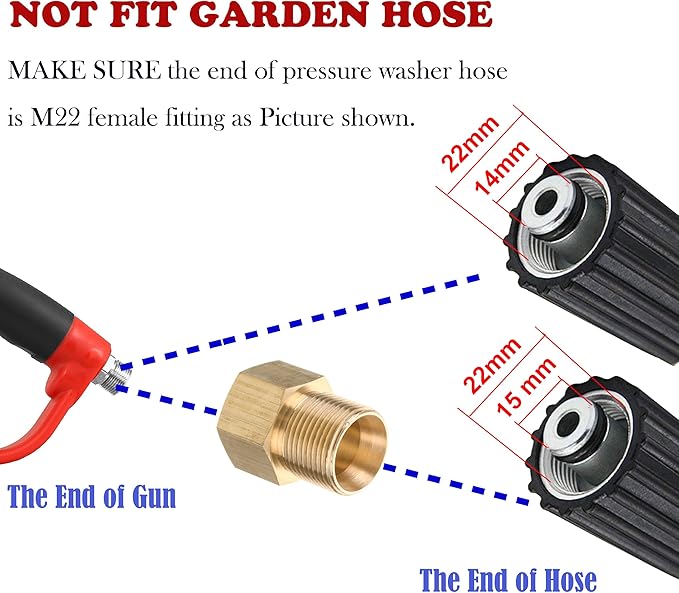 Tool Daily Pressure Washer Gun with Replacement Wand Extension, 47 Inch | 30 Degree Curved Rod, 5 Power Washer Nozzle Tips with Holder, M22 Fittings, 5000 PSI, Not Compatible with GardenHose