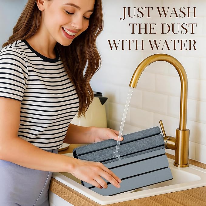 Large Stone Dish Drying Mats for Kitchen Counter 24"(L)×16"(W) Foldable Quick Dry Stone Dish Drying Mats Kitchen Absorbent Diatomaceous Earth Drying Stone Mat for Dishes Bottles Cups Dark Gray
