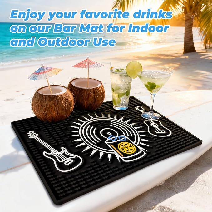 Neon Tiki Black Bar Mat 18 x 12 Inch - Thick Rubber Bar Mats for Countertop and Bartending - Professional Bar Spill Mat for Home Bar Accessories, Bar Cart Decor and Bartender Accessories （YLPD）