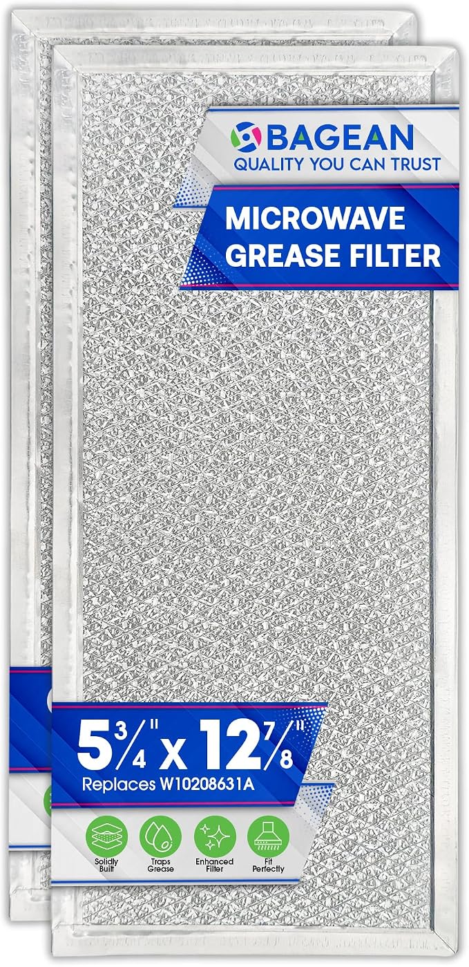 Microwave Filter Replacement 5.78" x 12.91" Fits W10208631A Whirlpool Microwave Grease Filter - Aluminum Mesh Screen Filters - Freshens and Filters Kitchen Air in Over the Stove Oven Vent Fan (2-Pack)