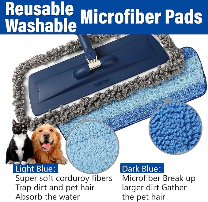 Wet Spray Mop for Floor Cleaning with 14 oz Bottle & 3 Microfiber Pads | Refillable bottle, washable pads, dry/wet use for home or commercial cleaning on hardwood, laminate, wood & ceramic floors